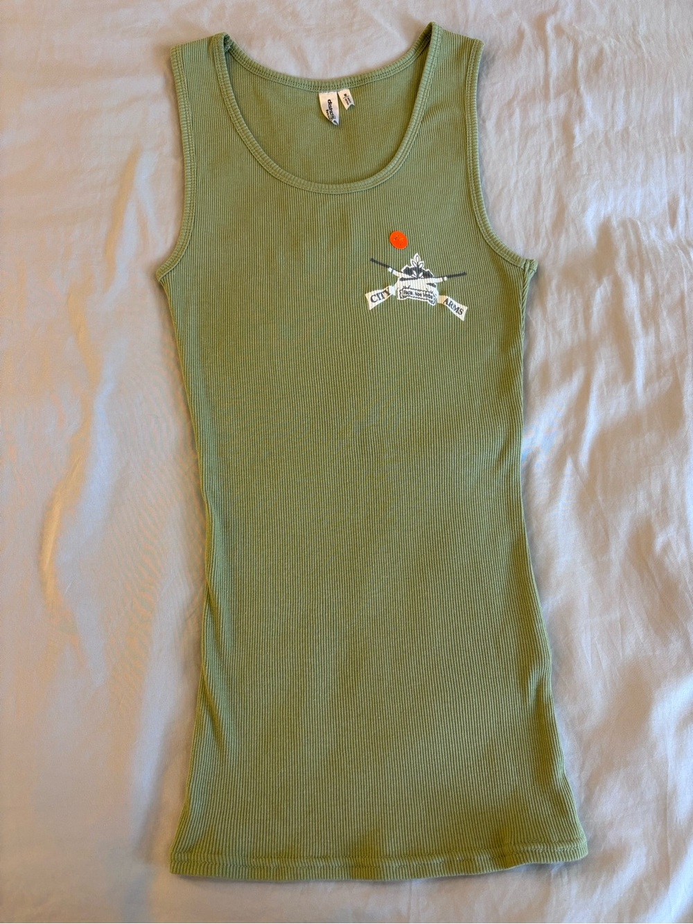 Olive Green Ribbed Tank Top - City Arms Graphic - Picture 5 of 11
